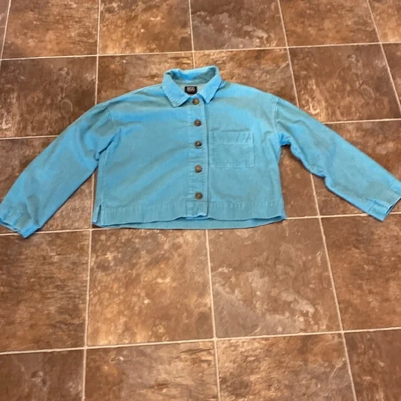 BDG cropped corduroy button up shirt teal size xs EUC worn only a couple times - Picture 2 of 5